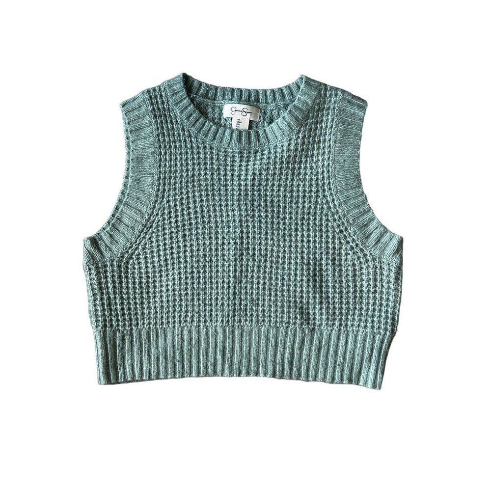 Jessica Simpson Green Cropped Sleeveless Sweater Women's Size Large 1621